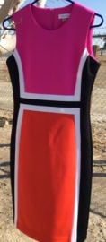 Calvin Klein Colorblock Midi Length Dress Red Pink Black White Womens 6 eBay at eBay