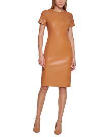 Calvin Klein Faux Leather Sheath Dress  Reviews - Dresses - Women - Macys at Macys