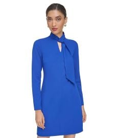 Calvin Klein Faux Tie Neck Shift Dress with Keyhole Neck Detail com at Zappos