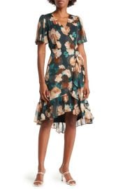 Calvin Klein Floral Flutter Sleeve Midi Dress at Nordstrom Rack