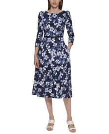 Calvin Klein Floral-Print Belted Midi Dress  Reviews - Dresses - Women - Macys at Macys