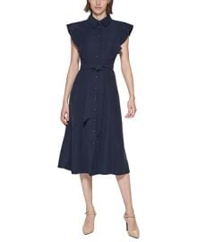 Calvin Klein Flutter-Sleeve Belted Shirtdress Reviews - Dresses - Women - Macys at Macys