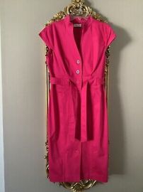 Calvin Klein Fuchsia Cotton Sheath Dress Button Down Tie Waist Belted Size 4 eBay at eBay