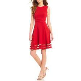 Calvin Klein Illusion-Trim Fit  Flare Dress Regular  Petite  Reviews - Dresses - Women - Macys at Macys