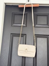 Calvin Klein Ivory Pebbled Leather Crossbody Purse with Gold Chain Strap at eBay