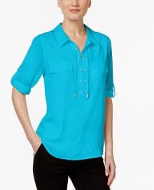 Calvin Klein Lace-Up Roll-Tab Blouse at Macys