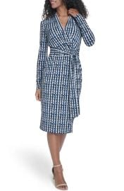 Calvin Klein Long Sleeve Tie Waist Faux Wrap Dress at Nordstrom Rack