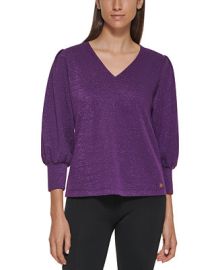 Calvin Klein Metallic Knit V-Neck Top  Reviews - Tops - Women - Macys at Macys