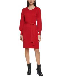 Calvin Klein Metallic Tie-Waist Sweater Dress  Reviews - Dresses - Women - Macys at Macys