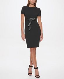 Calvin Klein Pleather Belt Sheath Dress  Reviews - Dresses - Women - Macys at Macys