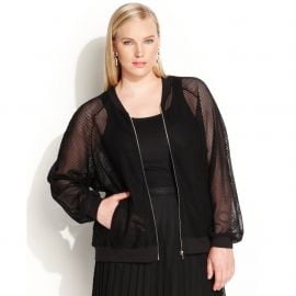 Calvin Klein Plus Size Long-Sleeve Mesh Bomber Jacket at Macys