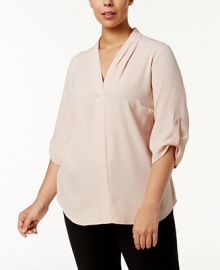 Calvin Klein Plus Size Pleated-Neck Blouse  Reviews - Tops - Plus Sizes - Macys at Macys