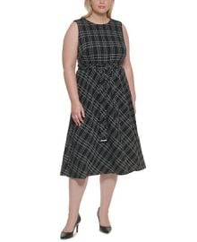 Calvin Klein Plus Size Printed Belted A-Line Dress  Reviews - Dresses - Plus Sizes - Macys at Macys