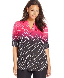 Calvin Klein Plus Size Roll-Tab Blouse in Pink at Macys