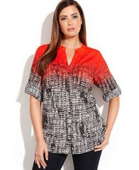 Calvin Klein Plus Size Tab-Sleeve Printed Shirt - Tops - Plus Sizes - Macys at Macys