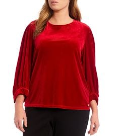 Calvin Klein Plus Size Velvet Long Blouson Sleeve Crew Neck Top  Dillardx27s at Dillards