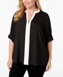 Calvin Klein Plus Size Zip-Front Blouse Plus Sizes -  Tops - Macy s at Macys