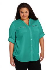 Calvin Klein Plus Zip Pocket Blouse in Jadeite at Amazon