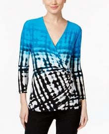 Calvin Klein Printed Faux-Wrap Top at Macys