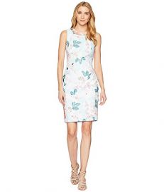 Calvin Klein Printed Sheath Dress w/ Pearls at the Neck at Zappos