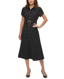 Calvin Klein Puff-Sleeve Belted Midi Dress - Macys at Macys