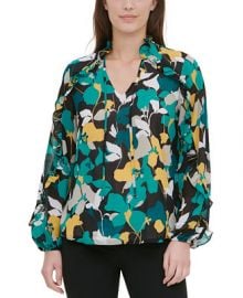 Calvin Klein Ruffle-Sleeve Blouson Top   Reviews - Tops - Women - Macy s at Macys