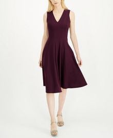 Calvin Klein Seamed V-Neck Fit Flare Dress - Macys at Macys