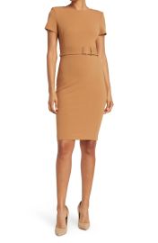 Calvin Klein Short Sleeve Belted Sheath Dress in Luggage at Nordstrom Rack