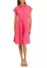 Calvin Klein Short Sleeve Collared Solid Gauze Fit and Flare Dress at Belk