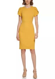 Calvin Klein Short Sleeve Puff Shoulder Solid Sheath Dress at Belk