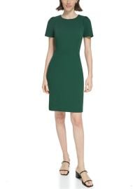 Calvin Klein Short Sleeve Round Neck Solid Sheath Dress in Malachite at Belk