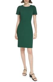 Calvin Klein Short Sleeve Round Neck Solid Sheath Dress in Malachite at Nordstrom Rack