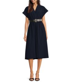 Calvin Klein Short Sleeve V-Neck Belted Belted Midi Dress Dillardx27s at Dillards