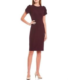 Calvin Klein Short Tulip Sleeve Solid Sheath Stretch Dress in Aubergine at Dillards