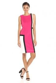 Calvin Klein Sleeveless Round Neck Color Block Sheath  at Amazon