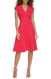 Calvin Klein Solid Cap Sleeve Fit Flare Dress at Nordstrom Rack