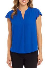 Calvin Klein Solid Cap Sleeve Split Neck Woven Top belk at Belk