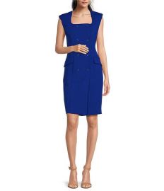 Calvin Klein Square Neck Double Breasted Sheath Dress in Regatta Blue at eBay