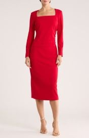 Calvin Klein Square Neck Midi Sheath Dress in Red at Nordstrom Rack at Nordstrom Rack