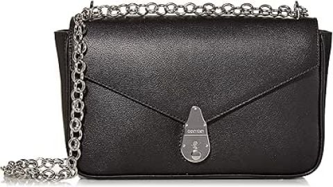 Calvin Klein Statement Series Lock Daytonna Leather Flap Convertible Shoulder Bag amp Crossbody BlackSilver Handbags com at Amazon