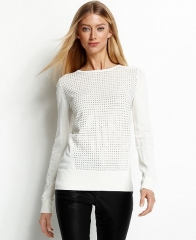 Calvin Klein Sweater Long-Sleeve Stud Crew-Neck in white at Macys