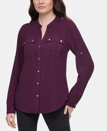 Calvin Klein Textured Roll-Tab Blouse - Macys at Macys