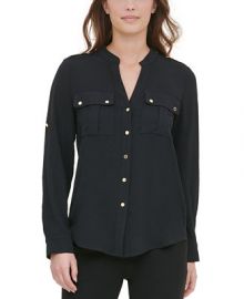 Calvin Klein Textured Roll-Tab Blouse  Reviews - Tops - Women - Macys at Macys