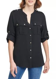 Calvin Klein Textured Roll Tab Blouse at Belk