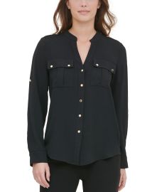 Calvin Klein Textured Roll Tab Button Down Shirt  Reviews - Tops - Women - Macys at Macys