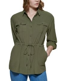 Calvin Klein Tie Waist Button Down Shirt  Reviews - Tops - Women - Macys at Macys