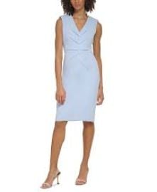 Calvin Klein V Neck Pleated Sheath Dress in Zen at Macys