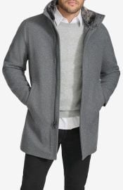Calvin Klein Walking Wool Blend Coat with Faux Fur Trim in Charcoal at Nordstrom Rack at Nordstrom Rack