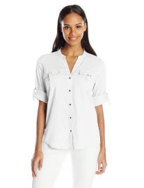 Calvin Klein Women s D-Ring Pocket Blouse at Amazon