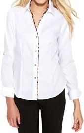 Calvin Klein Women39s Oxford Top with Leopard Piping at  Womens Clothing store at Amazon